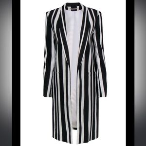 Alice + Olivia White & Black Striped Linen Blend Longline Blazer Size M